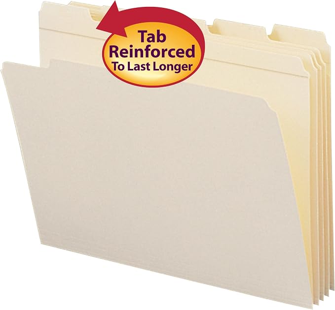 Smead File Folder, Reinforced 1/5-Cut Tab, Assorted Positions, Letter Size, Manila, 100 per Box (10356) (Pack of 2)