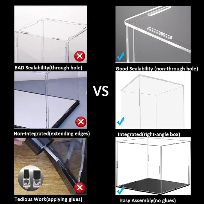 Clear Acrylic Display Case,Self-assembly Display box with black acrylic base,Countertop Box Cube Organizer Stand Riser Dustproof Protection Showcase for action Figures toys Collectibles(10x4x5.7 inch)