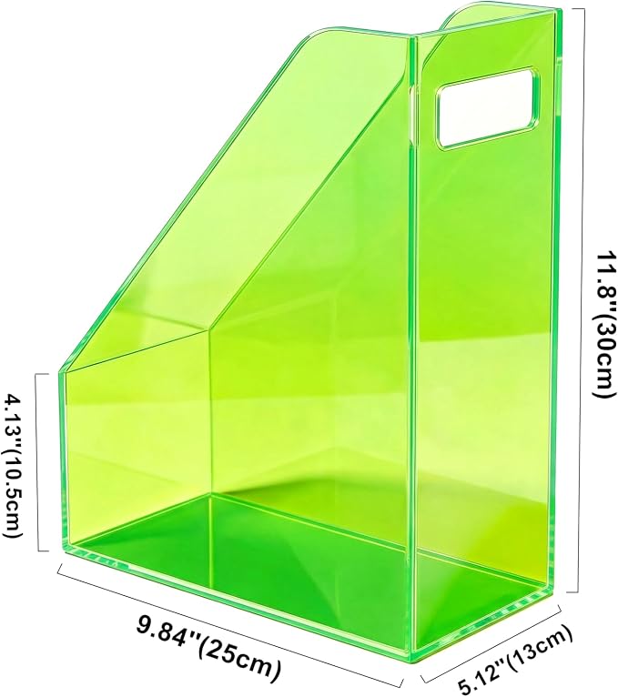 Acrylic Magazine Rack Desk File Holder Organizer for Office Desktop Vertical Magazine Storage Box, 12 x 10 x 5'', Neon Gren