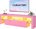Clikuutory Modern Lighting 63 inch TV Stand with Large Storage Drawer for 50 55 60 65 70 75 Inch TVs, TV Console with 20 Color LED Lights, Entertainment Center Media and Open Shelf for Bedroom, Pink