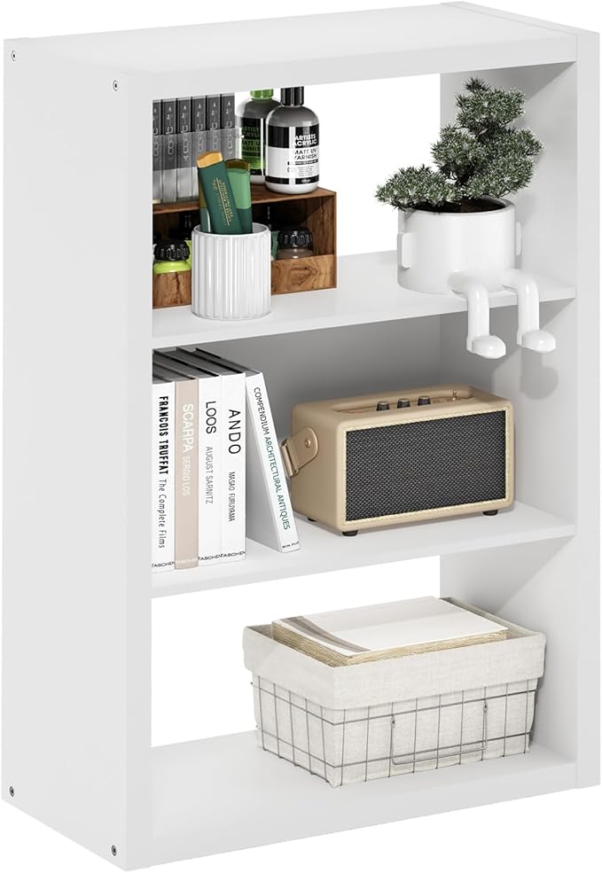 Furinno Viola Book Shelf, 3-Tier Bookshelf, Extra Thick Frame Bookcase with Open Shelf, Open Back Design, 11.3" x 23.2" x 35.9", for Living Room, Bedroom, Home Office, White