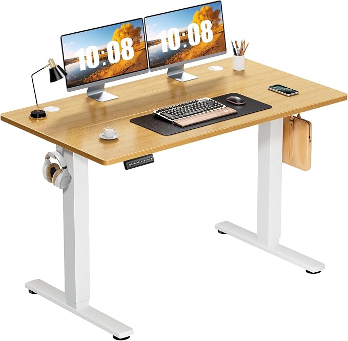 Sweetcrispy Electric Standing Desk, Computer Desk, 48x24 Inch | Adjustable Height, Splice Wood Board, 3 Memory Preset, Sit Stand Work Table for Home Office, Oak