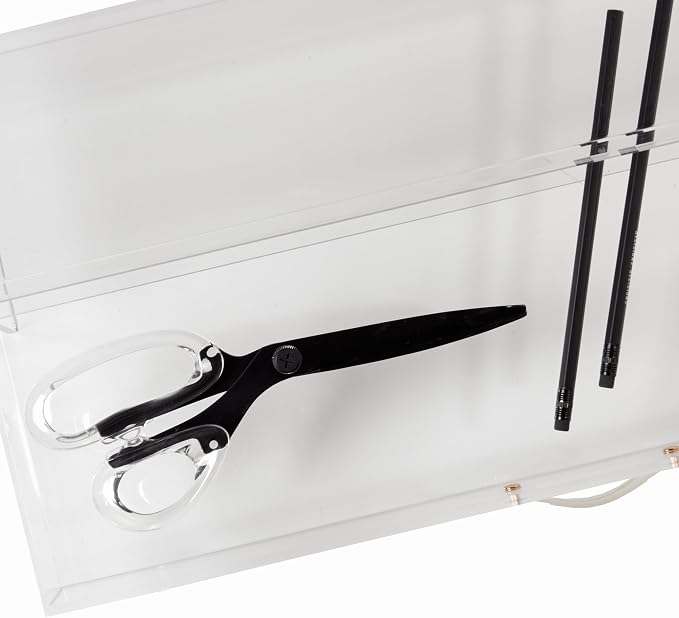 Russell+Hazel Acrylic Monitor Stand with Storage Drawer, Clear | Lifts your monitor for better posture and hides clutter below. Clear acrylic riser with a storage drawer holds up to 10 lbs.
