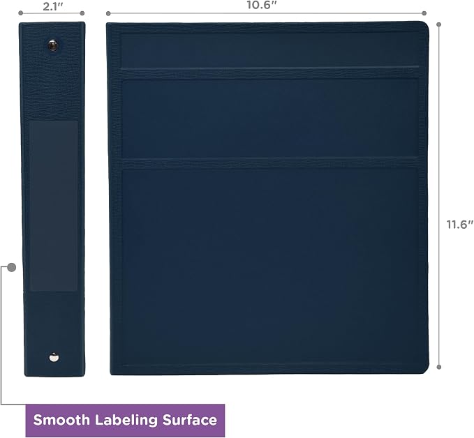 Carstens 1.5-Inch Heavy Duty 3-Ring Binder - Side Opening, Navy Blue, Durable Plastic, Precision No-Gap Rings, Waterproof Cover, No Pockets, Holds 250 Letter Sheets, BPA-Free, Made in USA (2024-3R)