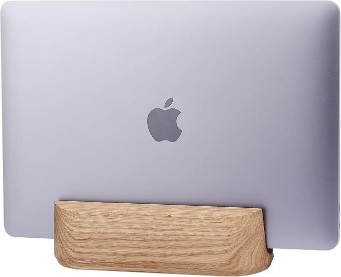 Laptop Stand Vertical Laptop Holder for Desk - All MacBook Vertical Stand up to 0.7'' Thick - Handmade MacBook Holder of Natural Wood (Single Oak)