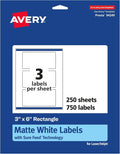 Avery® Matte White Rectangle Labels, Sure Feed® Technology, 3" x 6", 750 Matte White Printable Labels