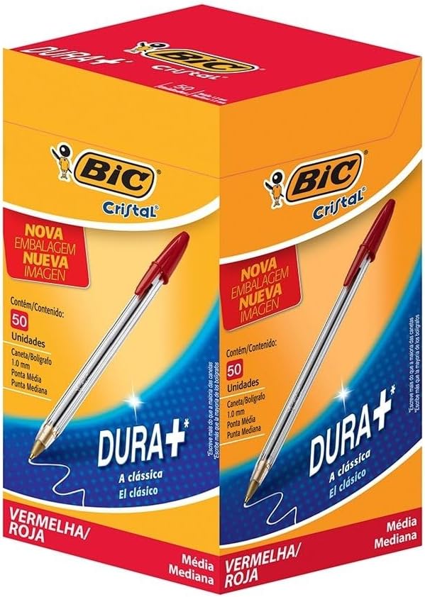 Bic Cristal Original Ballpoint Pens, Medium Point (1.0 mm), Red, Box of 50 - Smudge-Free, Every-Day Writing Pens with Clear Barrel, 8373619