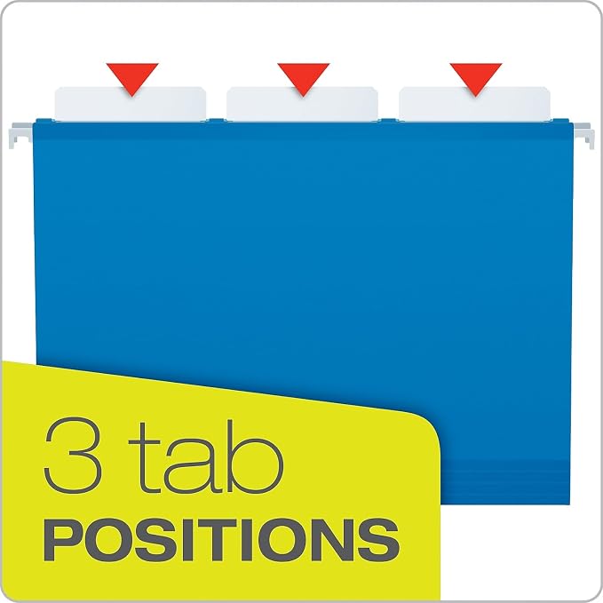 Pendaflex Ready-Tab Reinforced Hanging File Folders, Letter Size, 3 Tab, Assorted Colors, 25/BX (42621)