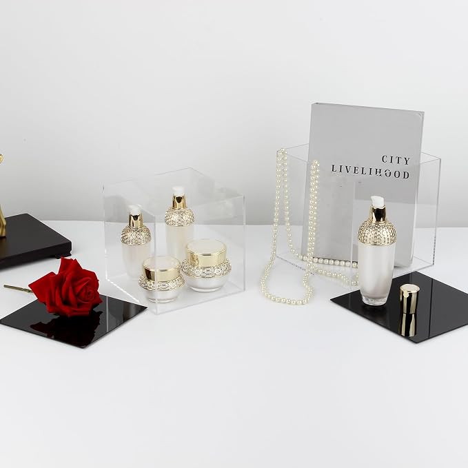 7x7x7Inch Simple Self-Assembly Clear Acrylic Box with Black Base | Acrylic Display Case with Lid Countertop Clear Square Acrylic Box Cube Acrylic Storage Containers for Office Home