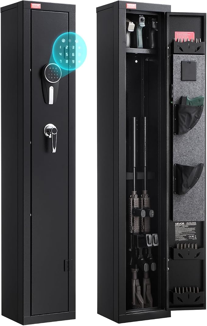 VEVOR Gun Safe, Heavy Duty Cold-Rolled Steel Rifle Cabinet with Digital Keypad & Key, Large Long Gun Cabinet with Magazine and LED Lighting, Adjustable for Rifles, Pistols, Shotgun(Assembly Required)