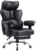 COMHOMA Big and Tall Office Chair Heavy Duty Wide Ergonomic Gaming Chair with Deluxe Embossing Designed Leather with Foot Rest,150°Reclining Adjustable Armrests Pocket Spring Back Support and Pillow
