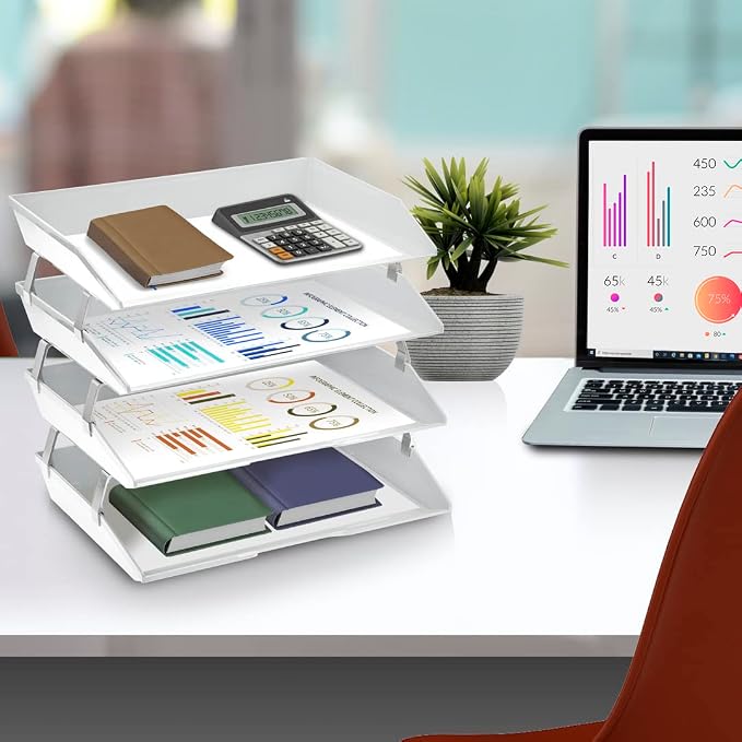 Acrimet Facility 4 Tier Letter Tray, Side Load, Letter Size/A4, Desktop File Organizer, Plastic (White Color)