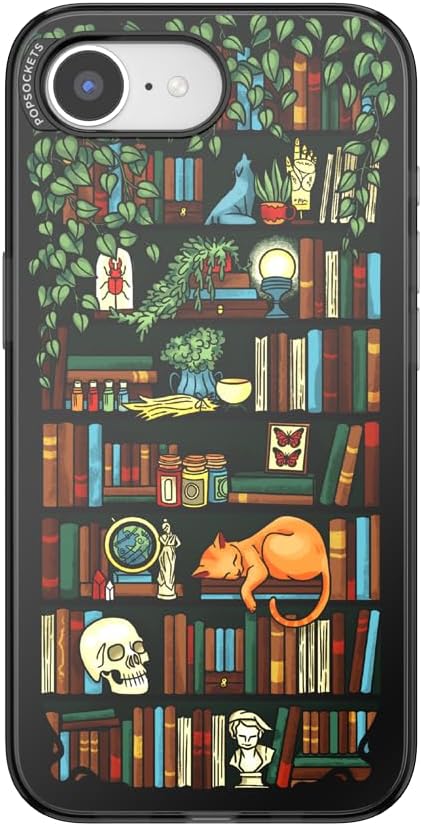 PopSockets iPhone 16 Phone Case with MagSafe, Wireless Charging Compatible, Bookish - Storied Shelves