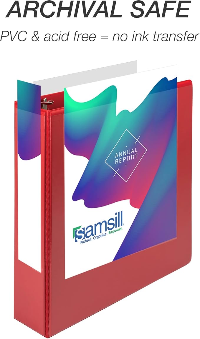 Samsill Durable 3 inch 3 Ring Binder, D Ring Binder, 100% Recycled Chipboard, Red