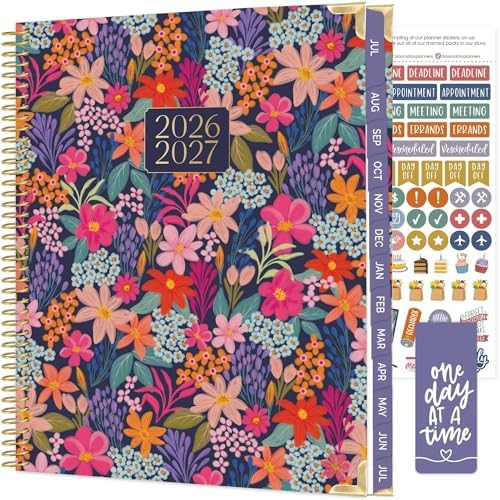 bloom daily planners HARDCOVER Planner 2026-2027 (8.5" x 11") Academic Year (July 2026 - July 2027) - 13 Months Task Goal Planner for Women - Monthly & Weekly Agenda Book - Floral Fiesta
