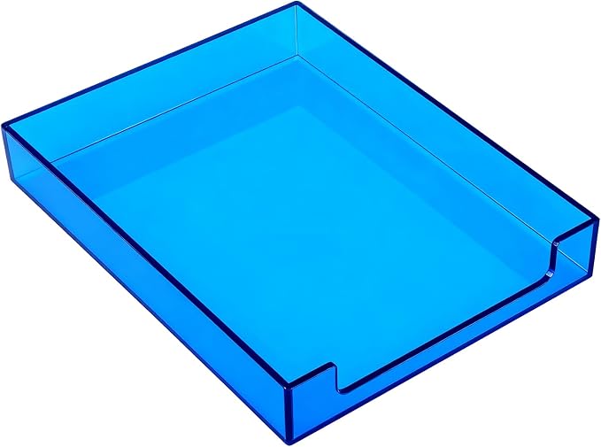 Paper Tray Acrylic File Organizer for Desk Letter Tray Desk Organizer Document Holder Sorter Storage for A4 Office Supplies Magazines, 13.8x10.6x2.4 Inches, Blue