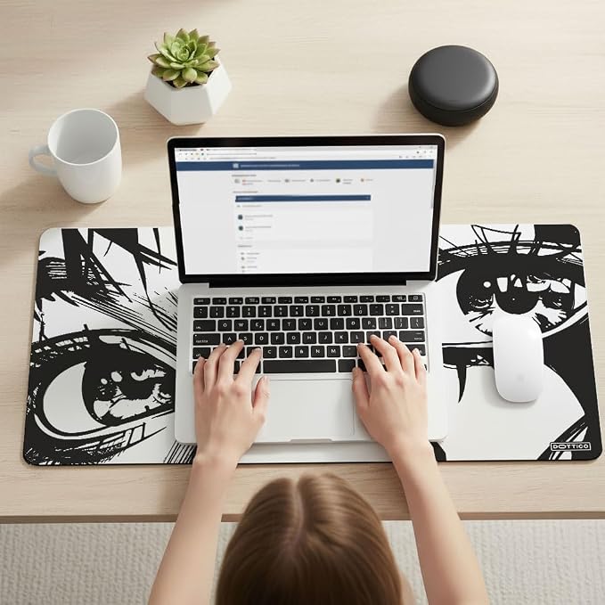 XL Anime Mouse Pad, Black and White Manga Eyes Desk Mat 31.5x15.7 in – Large Aesthetic Gaming Desk Pad with Non-Slip Rubber Base, Stitched Edges & Waterproof Cloth Surface