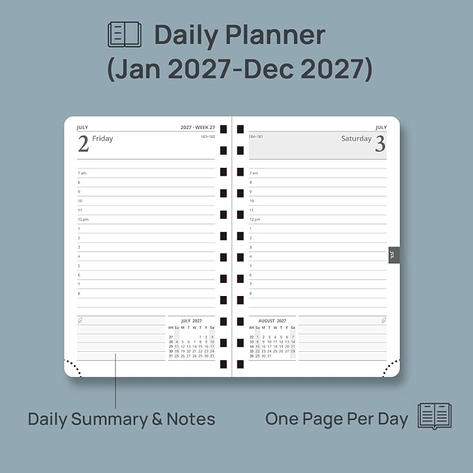 POPRUN 2027 Daily Planner One Page Per Day, 4.25" x 6.25" Small Calendar