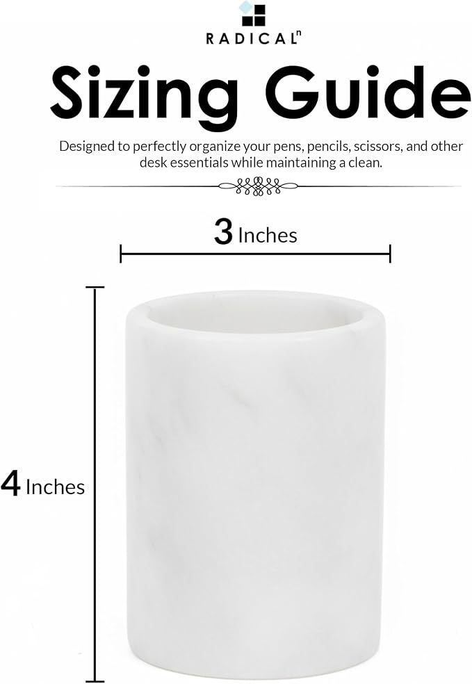 Radicaln Marble Pen Holder For Desk 4" Inches White Handmade Marker & Pen Holder for Desk Organizer, Ideal Marble Toothbrush Holder & Pencil Holder For Home Decor