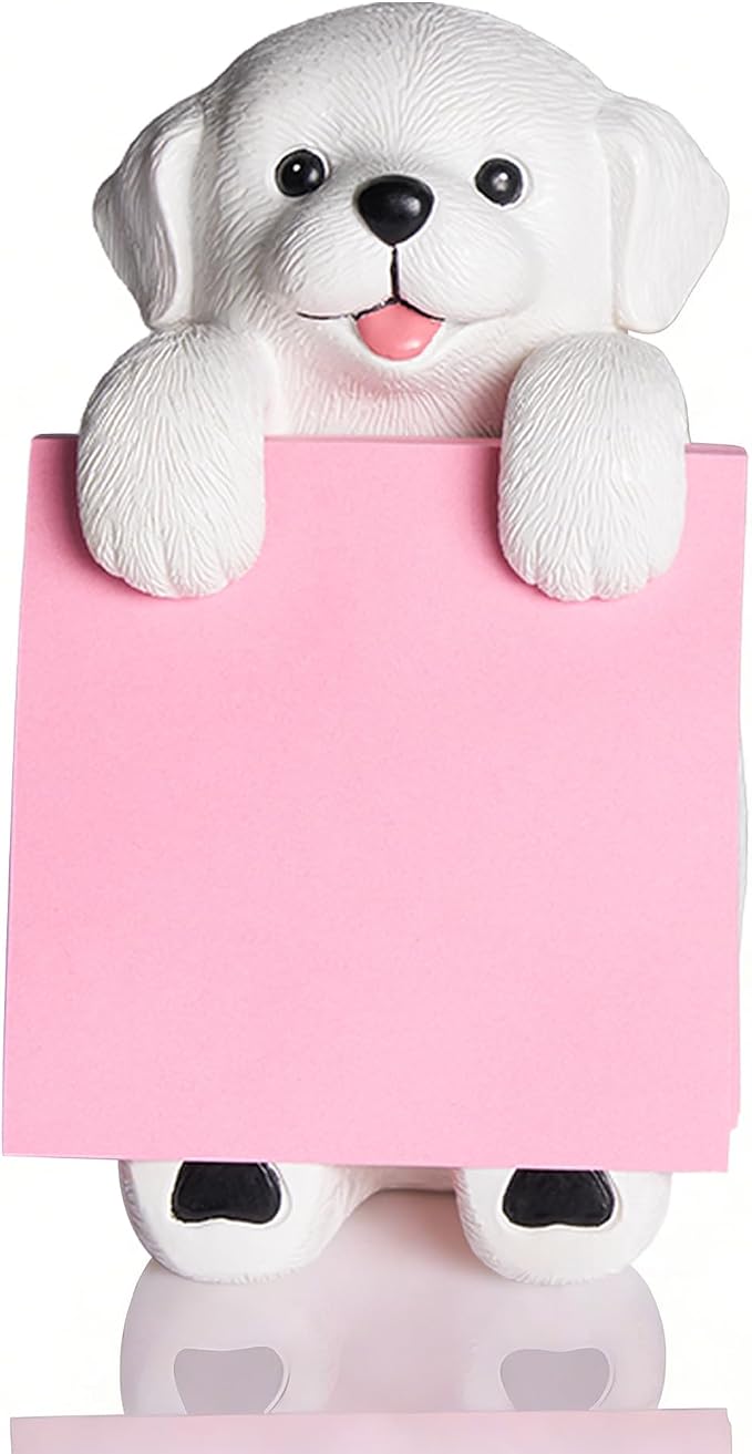 Dog Pop-Up Sticky Note Dispenser for 3x3 in Notes, Black & White | Includes 100 sheets, handmade resin desk decor for office, home or classroom; gift for teachers, coworkers and dog lovers