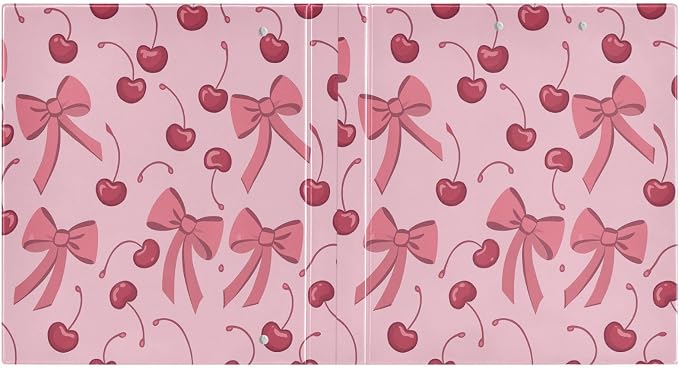 Caikeny 3 Ring Binder Pink Bow Cherry Red 1.5 Inch Binders Round Ring Clipboard with 2 Pockets for Office Supplies