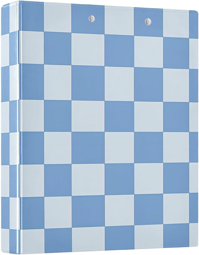 3 Ring Binder Blue Checkered White Buffalo Plaid 1.5 inch Binders Three Ring Binders with Clipboard Fit 8.5'' x 11'' Paper 3 Interior PVC Clear Pockets for Office Supplies