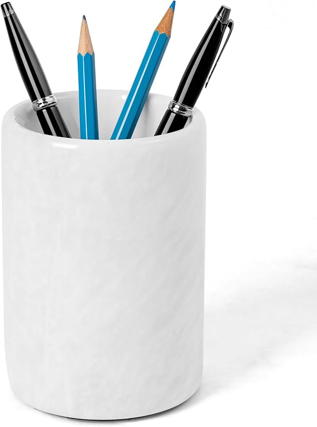 Radicaln Marble Pen Holder For Desk 4" Inches White Handmade Marker & Pen Holder for Desk Organizer, Ideal Marble Toothbrush Holder & Pencil Holder For Home Decor