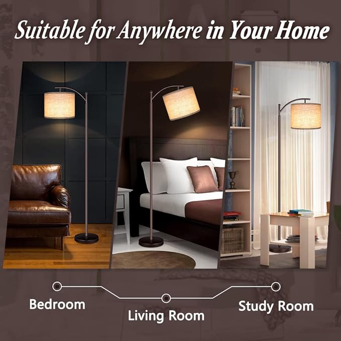 Floor Lamp for Living Room, LED Standing Lamp Tall Industrial Floor Lamp Reading for Bedroom, Office (9W LED Bulb, Beige Lampshade Included) -Oil-Rubbed Bronze