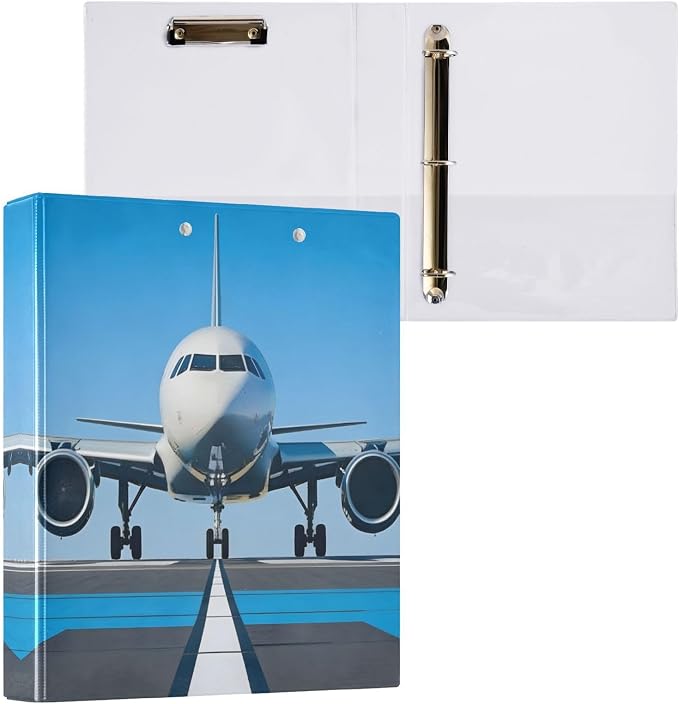 3 Ring Binder White Airplane Aircraft 1.5" Round Ring Binders View Binder with 200 Sheet for Kids School Supplies Women Men Office, 1 Pack