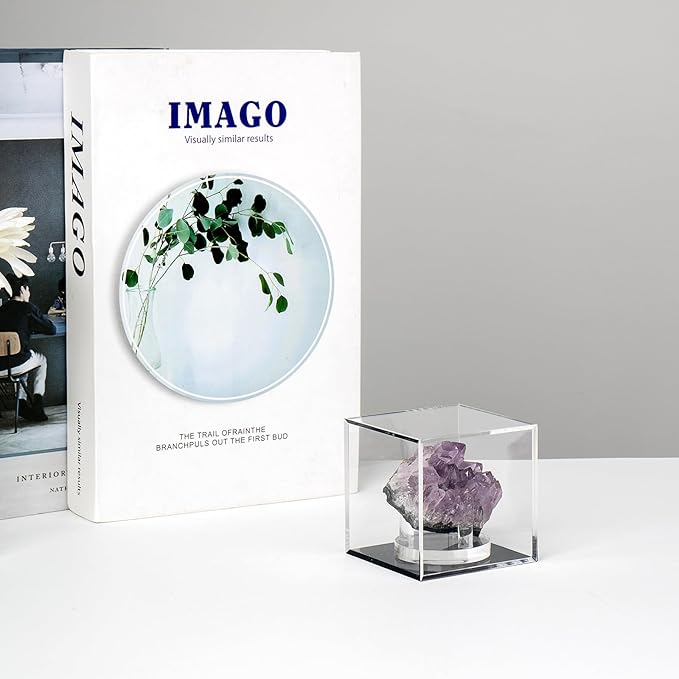 3x3x3Inch Clear Acrylic Boxes for Collectibles Display | Removable Countertop Storage Box Cube Organizer Stand Riser, Dustproof Protection Showcase for Crystals Minerals Slab Fossil
