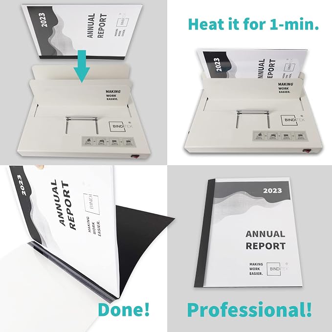 Binditek Thermal Binding Presentation Covers, 1/2 Inch Spine,Black,10 Pack | Thermal Binding Covers, 95 Sheets Capacity, Ultra Clear Front, Black Paper Back Cover, Letter Size, for Students & Coworkers