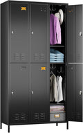 SUPEER 6 Doors Metal Locker for Employees with 18 Hooks and Business Card Holder,Metal Locker with Ventilation Holes for School Garage Office Gym Home,Assembly Required,Black