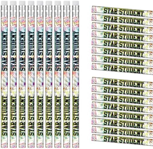 Tenceur 100 Pcs Star Student Motivational Pencils with Erasers Bulk