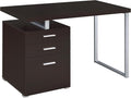 Coaster Home Furnishings Brennan Modern Contemporary Home Office 3-Drawer Writing Desk with Drawers Computer Desk Study Table File Cabinet Storage Silver Metal Frame Cappuccino Brown 800519