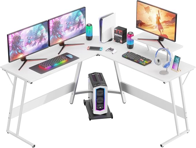 FDW L Shaped 51 Inch Gaming Desk,Corner Computer Desk,PC Gaming Desk,Writing Workstation with Large Monitor Stand for Home Office,White