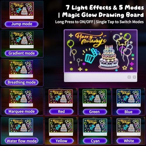 16" Rechargeable LED Drawing Board,13 Light Effects Neon Light Up Drawing Tablet,Dry Erase Glow Doodle Pad with Markers & Tracing Paper,Gift Toy for Boys Girls Birthday Christmas