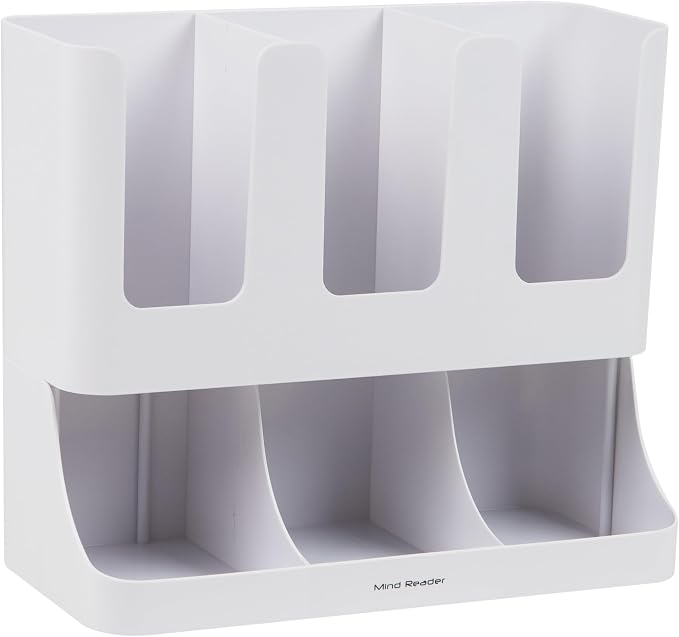 Mind Reader Cup and Condiment Station, 13 Inch Countertop Coffee Bar Organizer with 6 Compartments, Storage Caddy for Cups, Lids and Packets, Plastic, White 13" L x 6.4" W x 11.5" H (Pack of 4)