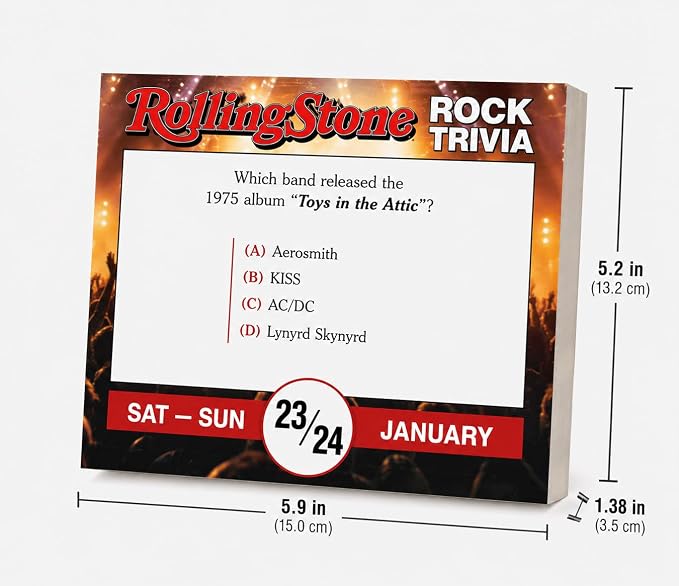 Rolling Stone Rock Trivia 2027 Daily Desk Calendar: Boxed Page-a-Day Music Quiz Calendar with Day-to-Day Rock History, Legends & Iconic Moments
