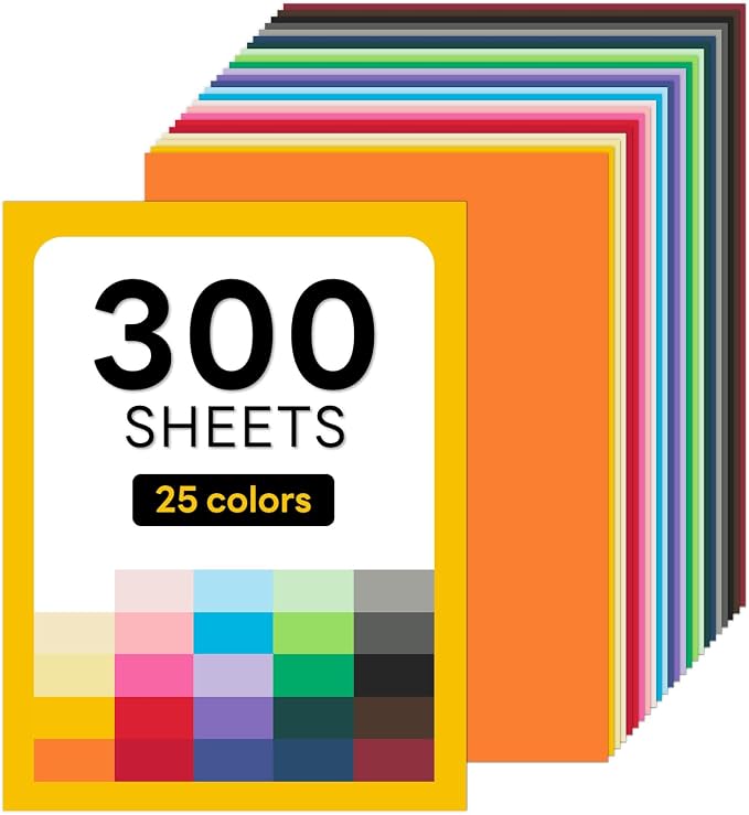 300 Sheets Colored Cardstock 8.5 x 11 Thick Colored paper | Goefun 25 Colors 80lb Construction Paper Assorted Color for Crafts & Printing