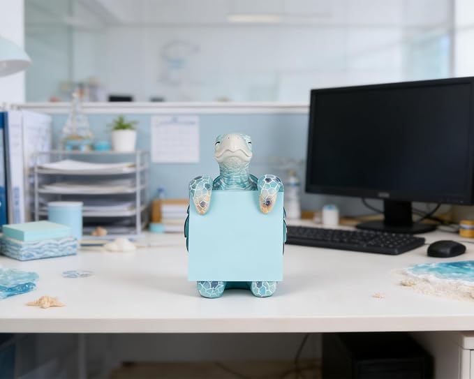Sea Turtle Pop-Up Sticky Note Dispenser for 3 x 3 in Notes, Blue | Includes 100 sheets, handmade resin desk decor for office, home or classroom; gift for teachers, coworkers and turtle lovers