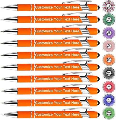 Qingxily Up to 300 Pcs Custom Pens Bulk Personalized Pens with Free Engraving Customized Stylus Ballpoint Pens with Your Name Text Message for Business Graduation Anniversaries-12 Pcs