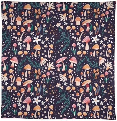 Retro Mushroom Tablecloth, Cartoon Forest Mushroom Florals Leaves Woodland Garden Table Cloth for Kitchen Dining Coffee Table Outdoor Party Decor 60x90in