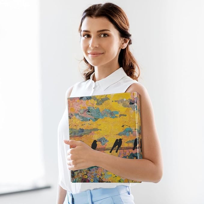 Black Bird Colorful Oil Painting 3 Ring Binders 1.5 Inch Clear View Three Ring Binders Versatile Binder for Work School Office Supply 1 Pack