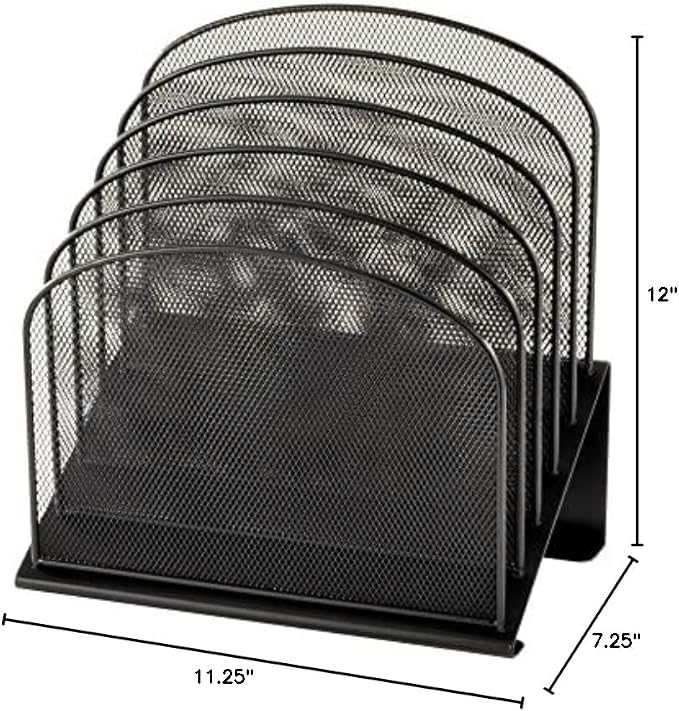 Safco Onyx Desk Organizer, 5 Tiered Vertical Compartments, Office and Classroom Mailbox , Paper and Mail Sorter, Steel Mesh, Black