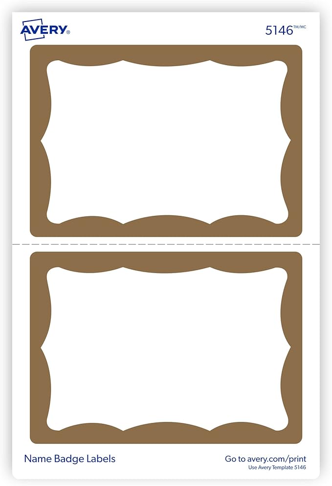 Avery Name Tags, Print or Write, Gold Border, 100 Adhesive Tags Per Pack, 4 Packs, 400 Total (05146)
