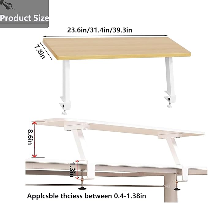 Clamp On Desk Shelf, Adjustable Desktop Extender Storage Organizer | Space Saving Desk Shelf No Drill For Office, Dorm, Home Desk Organization (31.4 x 7.8 in)