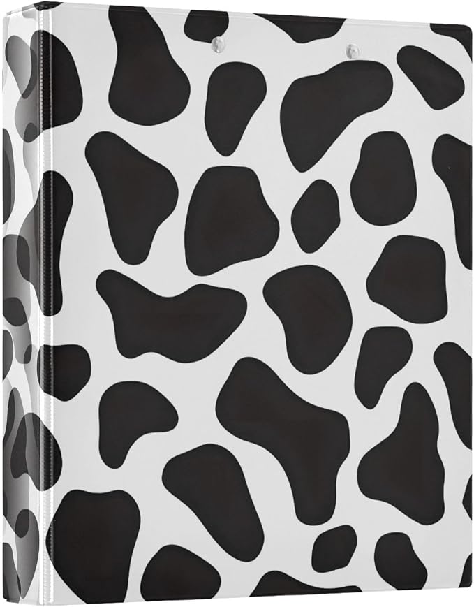 ALAZA 3 Ring Binder Black and White Cow Doodle Print Clipboard Round Ring Binder Holds 1.5 Inch Three Rings Binder Heavy Duty Binders for School Office Supplies, 1Pack