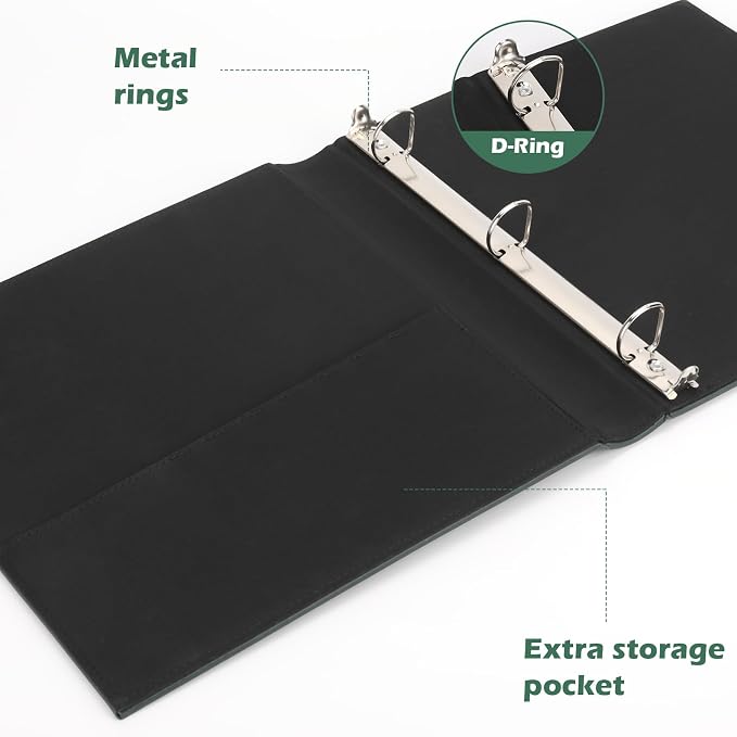 LETVPVOW Vintage Hardback 3 Ring Binder 1 Inch, Professional Leather Binder 3 Ring, Three Ring Binders Fits 8.5" x 11", D Ring Binders for Photo Album, Home, School and Office Supplies- Dark Green