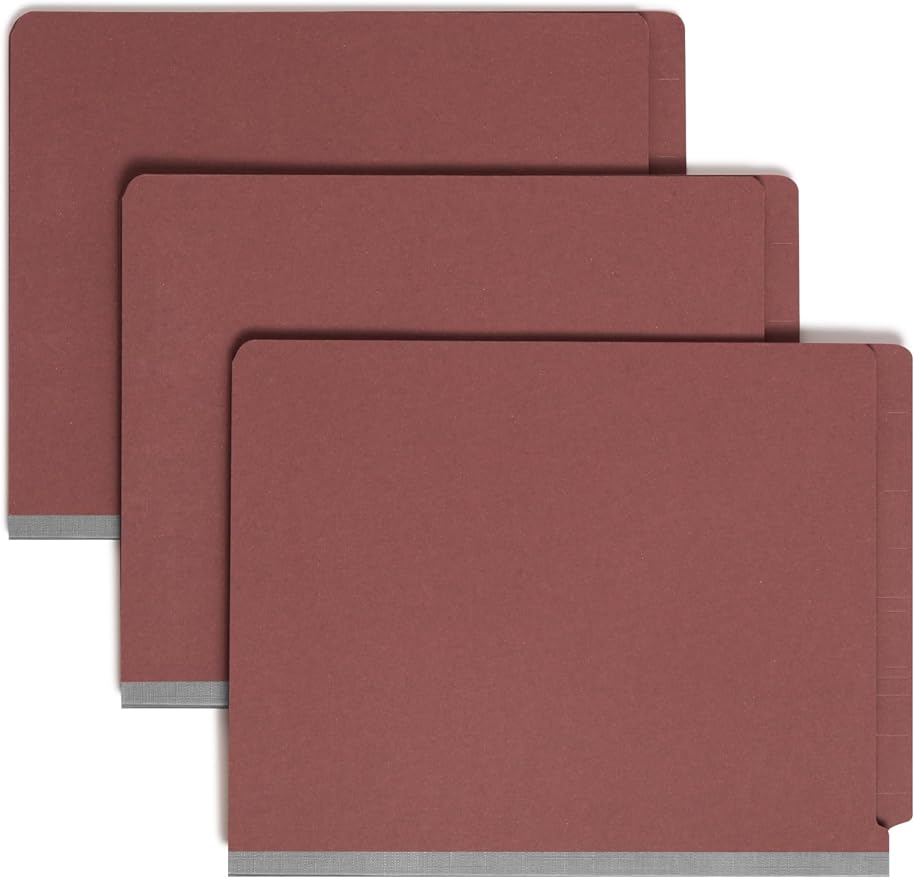 Smead End Tab Pressboard Classification File Folder with SafeSHIELD® Fasteners, Letter Size, 1 Divider, Red, 10 Folders per Box (26855)