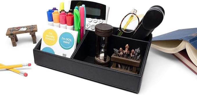 Castle Armory Leatherette Desk Organizer Caddy - Clutter Organizer for Office, Home, Personal, Employee Office Supplies and Accessories (All-in-one Organizer - Stackable)